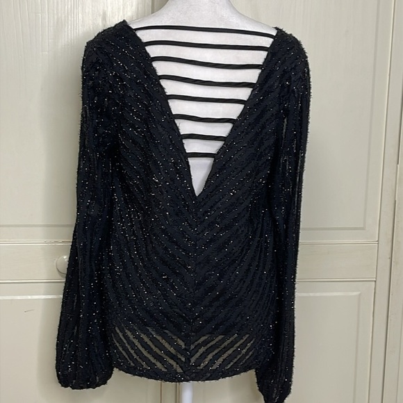 Miss Me Eyelash Metallic Mesh Top Black sparkly chevron Women’s Size Medium - Picture 6 of 11